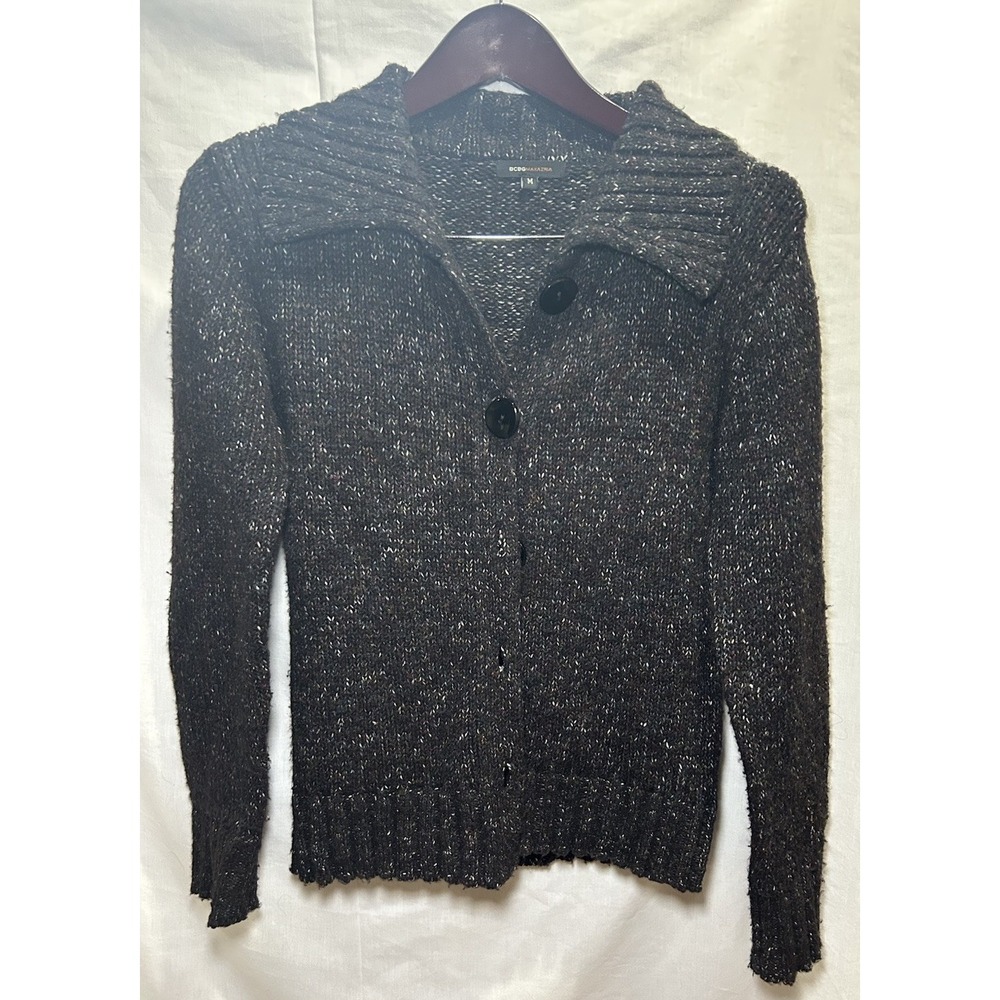 BCBG Max Azria Black Medium Lightweight Wool Blend Cardigan Button Closure